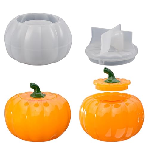 Moules en silicone en forme de citrouille – Récipient à bonbons d'Halloween | Moule à démoulage facile avec couvercle pour cupcakes en résine époxy, décoration de gâteaux, boîte de rangement pour