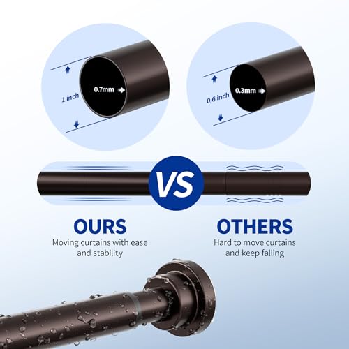 Image of Mcrbeay Shower Curtain Rod, 1 inch Diameter Heavy Duty Tension Shower Rod, Non Slip Adjustable 28-46 inch No Drilling Shower Curtain Rods Spring Tension For Bathroom, Shower Stall, No Rust, Bronze
