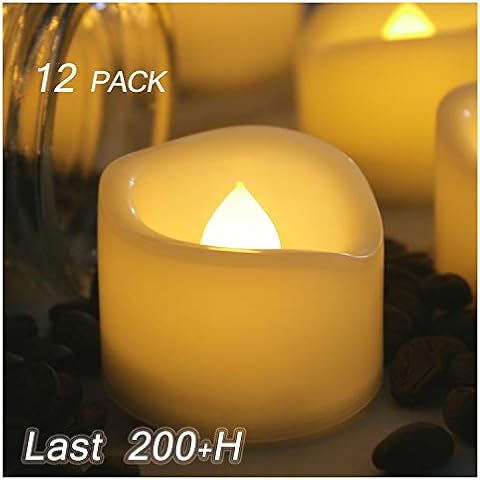 12 Pack Battery Operated Flameless LED Votive Tealight Candles Realistic Flickering Electric Tea Lights Set Bulk Halloween Pumpkin Jack O Lantern Party Wedding Decorations Centerpieces Batteries Incl Cover