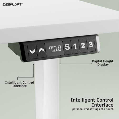 Image of Height Adjustable Electric Standing Desk | Ergonomic Sit Stand Workstation with Walnut Wood Grain Desktop | Motorized Computer Desk for Home Office (White Frame & White Top, 1200 x 600 mm)
