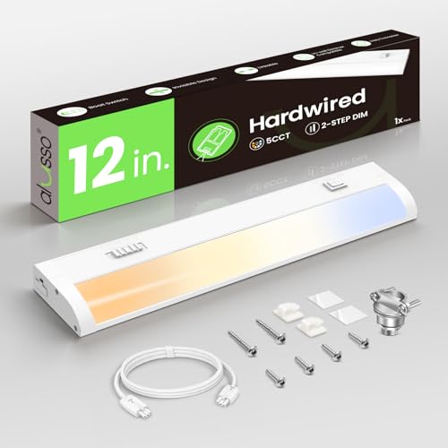Image of ALUSSO 12 Inch LED Under Cabinet Lighting Hardwired 120V, 5CCT Color Selectable 2700K-5000K Dimmable 6W 480LM High Brightness, CRI 90+ Strip Linkable Under Counter Lights for Kitchen Sink, 1 Pack