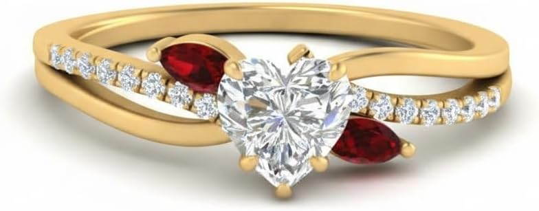 Choose Your Gemstone Antique Marquise Accent Ring Yellow Gold Plated Heart Shape Side Stone Engagement Rings Matching Jewelry Wedding Jewelry Easy to Wear Gifts US Size 4 to 12