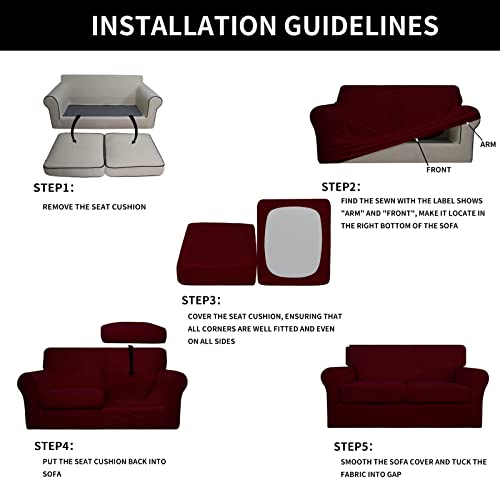 Image of Easy-Going 3 Pieces Stretch Soft Couch Cover for Dogs - Washable Sofa Slipcover for 2 Separate Cushion Couch - Elastic Furniture Protector for Pets, Kids (Loveseat, Wine, Medium) | Sofa Slipcover for Stretch 2 Separate Sectional Cushion Couch - Furniture Protector for Pets, Kids Wine