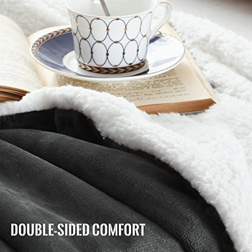Kawahome Sherpa Fleece Blanket King Size Winter Heavy Thick Bed Extra Warm Super Soft 500Gsm Warmest Blankets For Couch, 108" X 90" Dark Grey #TOP4