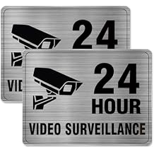 24 Hour Video Surveillance Sign Aluminum 8 x 6 Inch Self-Adhesive Heavy Duty Metal Waterproof Warning Security Camera Sign Notice for Business Property Office Outdoor 2 Pack