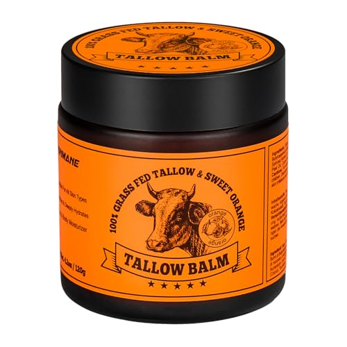 Beef Tallow for Skin 120g, Lionmanne Suif de Bœuf pour les Soins de la Peau, Suif de Bœuf Biologique 100% Naturel Nourri à l'herbe, Tallow Crème pour le Visage et Corps, Hydratation Profonde - Orange