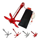 Thorkok Red Kayak Anchor Kit 3.5lb Folding Small Boat Anchor for Paddle Board Canoe Jet Ski PWC Anchor with 32.8 ft Anchor Rope Storage Bag