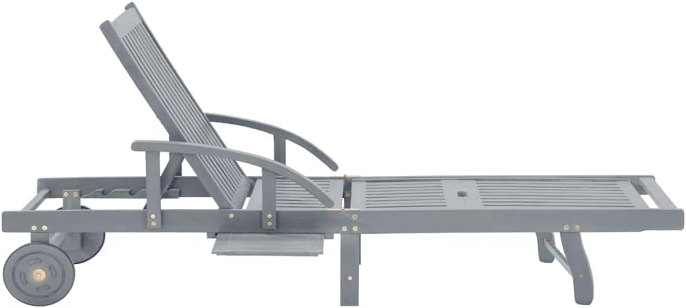 vidaXL Adjustable Acacia Wood Sun Lounger for Patio, Pool-Side, Garden and Outdoor - Balcony Reclining Chair with Backrest, Footrest, and Wheels - Gray Finish