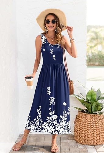 Image of WNEEDU Women's Summer Maxi Dress Casual Sleeveless Sundress