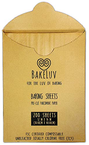 BakeLuv Kraft Pre-Cut Non-Stick Baking Parchment Paper Sheets | 12x16 Inch | 200