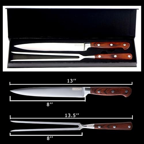 Benowo Carving Knife Set 2-Piece, 8-inch Turkey Carving Knife and Fork Set Stainless Steel Kitchen Knife for Steak, Hibachi Knife and Fork, BBQ Carving Fork with Gift Box – Designed in USA by Benowo - Image 5