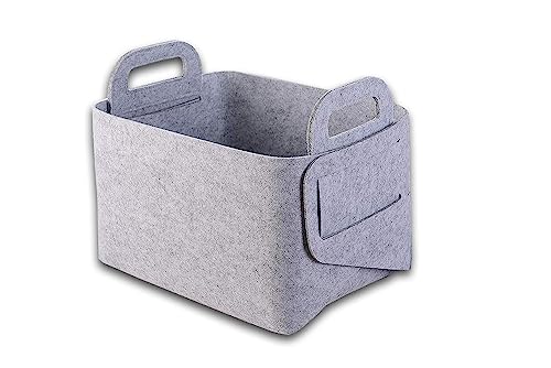 Image of Renva Felt Storage Basket for Organizing, Large Fabric Collapsible Storage Bins with Handles, Foldable Storage Basket Bins, Perfect for Shelves, Closet, Books, Clothes Organizing (1, Grey)