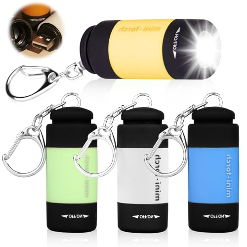 Kids Mini LED Torch - 4 Pcs Colorful Pocket Torches with USB-Rechargeable Keychain Flashlights for Outdoors & Camping