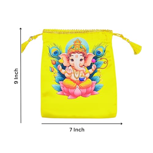 Sacs Potli en tissu à cordon de serrage brodé motif Ganesh - 4