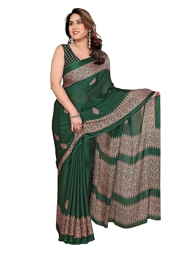 Image of Amazon Brand - Tavasya Womens Blocked Printed Daily Wear Chiffon Georgette Saree With Blouse With Blouse