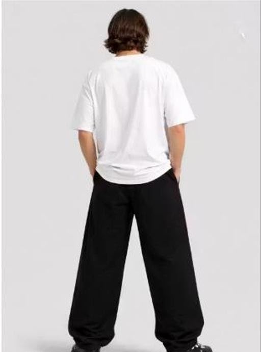 Image of Mens Black Printed Track Pants Polycotton Y2K Street Baggy Joggers Drop Crotch Sports Casual Daily