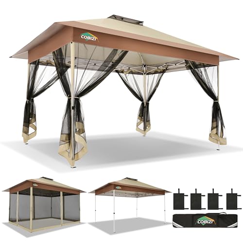 Image of COBIZI 10x15 FT Pop up Gazebo on Clearance - Outdoor pop up Heavy Duty Canopy Tent,carpas para Patio,Screen Tents with Portable Carry Bag, Patio Gazebos for Camping, Garden, Deck, Backyard, Khaki