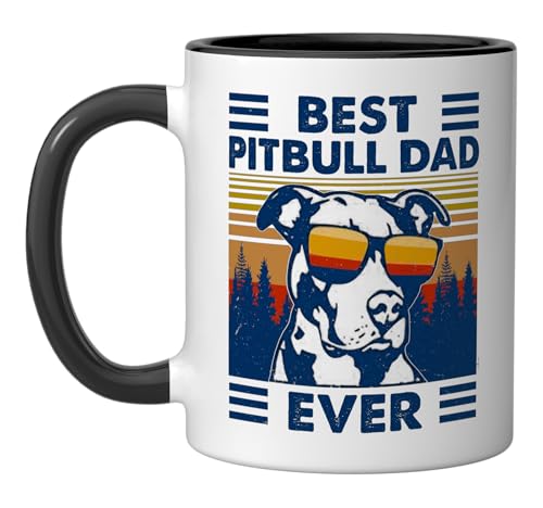 Retro Best Pitbull Dad Ever Taza Cerámica 11 oz Negra miniatura 1
