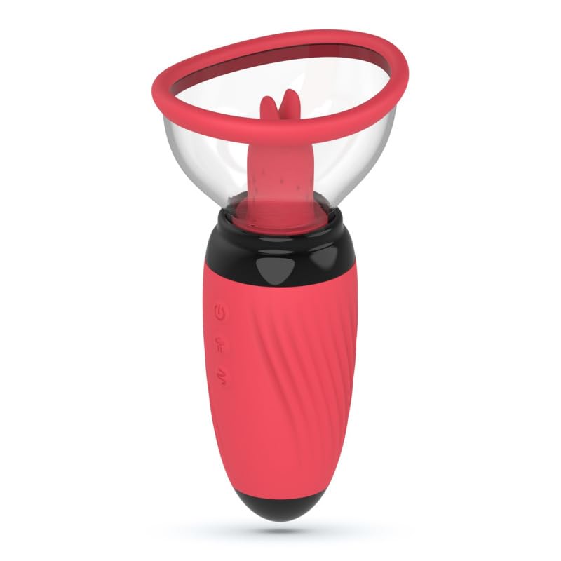 Gozzo, Succionador Vaginal y Lengua Vibradora, 5 Modos de Succión, 10 Modos de Vibración, Recargable USB, Silicona (Cereza)
