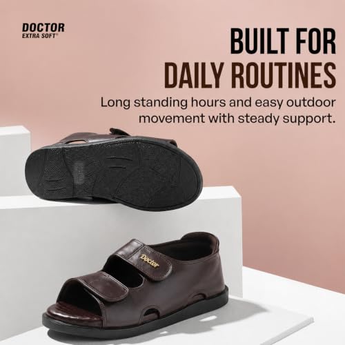Image of DOCTOR EXTRA SOFT Orthopedic Diabetic Comfortable Dr Sole Footwear Daily Use Casual Wear Stylish Black Cushioned Adjustable Strap Sandals for Men's-Gents &Boy's L-10