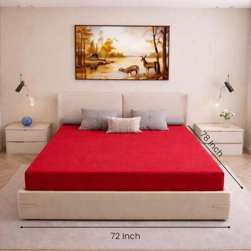Image of Mattress Protector King Size, Lycra Waterproof Bed Protector King Size, 78x72x8 Inch, Breathable Noiseless Ultra Soft, Elastic Fitted Mattress Cover | Bed Cover (Red)