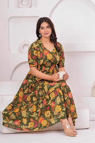 Image of The Moon Star Women's Cotton Floral Printed Anarkali Maternity Feeding Kurti | Breastfeeding Dress for Mothers | Zipper Feeding Kurti,Nursing Kurti, Comfortable and Trendy Maternity Wear