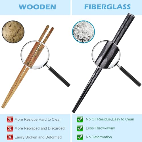 GLAMFIELDS 5 Pairs Premium Chopsticks Reusable Dishwasher Safe 9.5 Inch Fiberglass Chop Sticks Gift Set Non Slip Black + Silver - Thumbnail 4