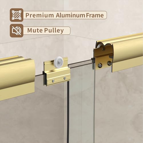 ENSO SENKA 60" W x 58" H Semi-Frameless Bypass Sliding Bathtub Shower Door, Easy-to-Clean Treated Clear Tempered Glass, Brushed Gold