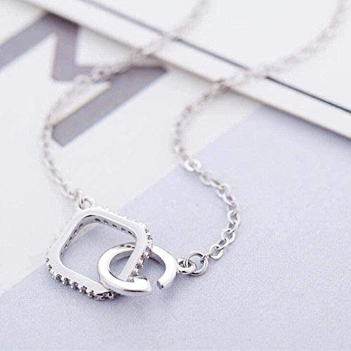 Preisvergleich Produktbild CKAWM Halskette Einfacher Doppelkreis Geometrischer Silberschmuck Nicht Allergisches Quadrat Und Runde Persönlichkeit Kristallhalsketten