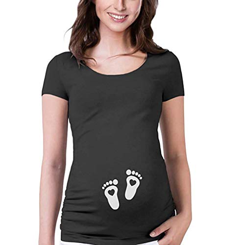 SCHOLIEBEN Femmes Maternité à Manches Courtes BéBé Pieds CœUr Imprimer T-Shirt Bande DessinéE Graphique Tops Col Rond VêTements De Allaitement Hauts Dessin Animé ImpriméEs Manche (Noir,M) Cover