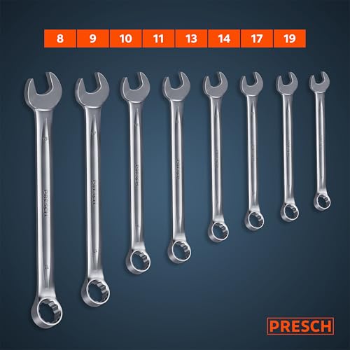 PRESCH Combination Spanner Set 8 pc. incl. Bag (8–19mm) – Precision-machined & Ultra-Durable Spanners – 15° Angled for Working in confined Spaces - Professional Wrench Set 3 PRESCH Combination Spanner Set 8 pc. incl. Bag (8–19mm) – Precision-machined & Ultra-Durable Spanners – 15° Angled for Working in confined Spaces - Professional Wrench Set - Image 3