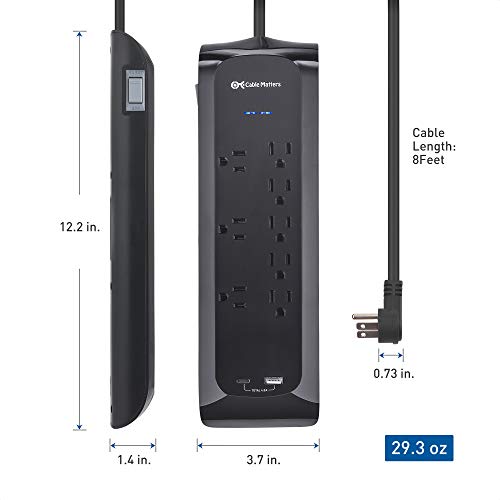 Cable Matters 8 Outlet Surge Protector Power Strip With Usb And Usb C Charging Ports - 1200 Joules Protection - 8 Foot Power Cord #TOP6