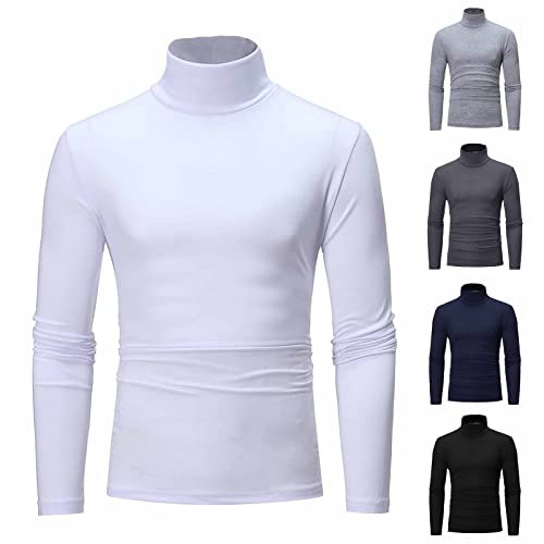 Men's Autumn Winter Turtleneck Tops Solid Colour Slim Elastic Thin Pullover Long Sleeve Knitting Turtleneck Sweater Black2
