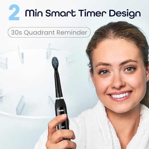 7AM2M Sonic Electric Toothbrush for Adults High Power Rechargeable Toothbrushes with 6 Brush Heads,5 Adjustable Modes, Built-in 2-Minute Smart Timer,3 Hours Fast Charge for 45Days (Black) - Image 3