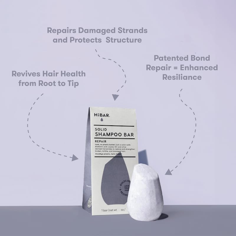 Image of HIBAR - Repair Shampoo Bar - For Damaged, Broken, Brittle Hair - Restore & Nourish - With Quinoa Protein & Jojoba Oil - Plastic-Free - Soap, Paraben & Sulfate-Free - Color Safe & Vegan -1 Solid Bar