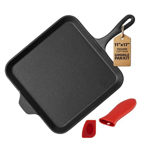 HeroFiber Cast Iron Griddle, 11'' x 17'' Griddle, Scraper, and Sleeve Handle, Black, 11PAN