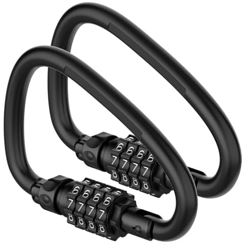 Combination Locks, Heavy Duty Carabiner Clips, 4-Digit Password D-Shaped Combo Lock for Looped Bike Security Cable Lock, Helmet Lock, Suitcase Luggage, Travel Baggage Backpack (2, Black) Cover