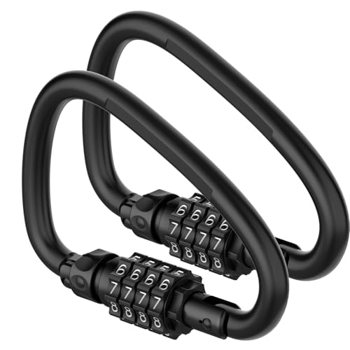 Image of Combination Locks, Heavy Duty Carabiner Clips, 4-Digit Password D-Shaped Combo Lock for Looped Bike Security Cable Lock, Helmet Lock, Suitcase Luggage, Travel Baggage Backpack (2, Black)