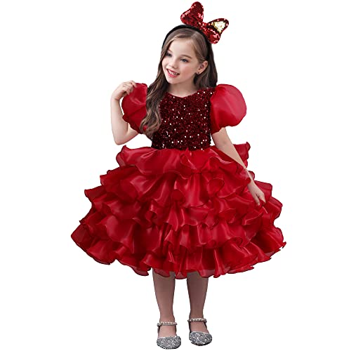 Vestido de lentejuelas infantil cómodo que no pica para fiestas y bodas en color rosso 3