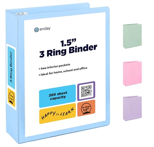 Enday 1.5 Inch Binder, Blue - 1.5 Inch 3 Ring Binder, Round Ring ...