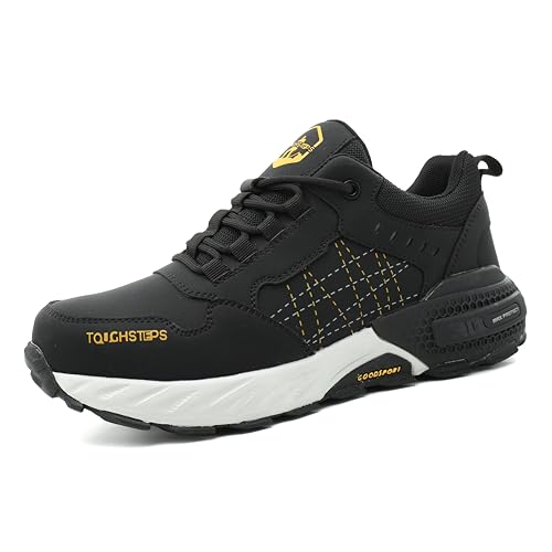 TOUGHSTEPS Steel Toe Shoes – Puncture‑Proof, Lightweight, Comfortable Safety Work Sneakers for Men & Women, Black, Size 9 angle 7
