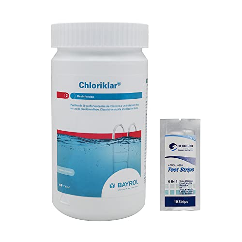BAYROL CHLORIKLAR Pastilles 20g - 1kg | Chlore Choc Stabilisé - Désinfection Choc - Dissolution Rapide + 10 Tests HPS OFFERTS 6 en 1