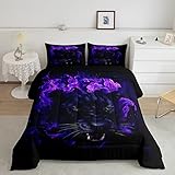 Leopard Beddinig Set Black Panther Comforter Set for Kids Boys Girls Safari Cheetah Comforter Blue Fire Wild Animal Decor Quilt Set Room Decor 2Pcs Twin Size