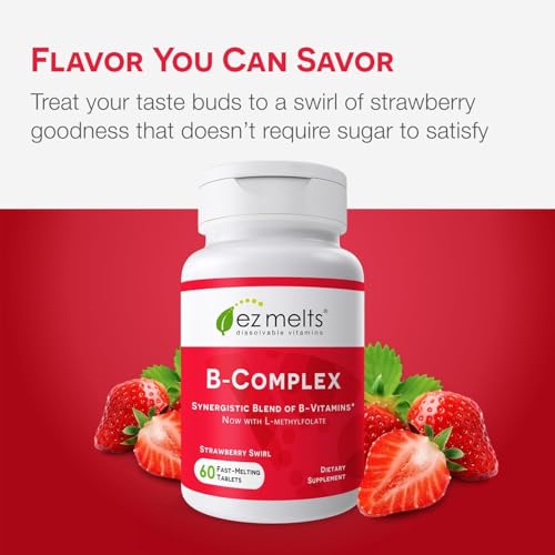 EZ Melts Dissolvable Vitamin B-Complex with Methyl B12 and Methyl Folate, Sugar-Free, 2-Month Supply - 1 Pack