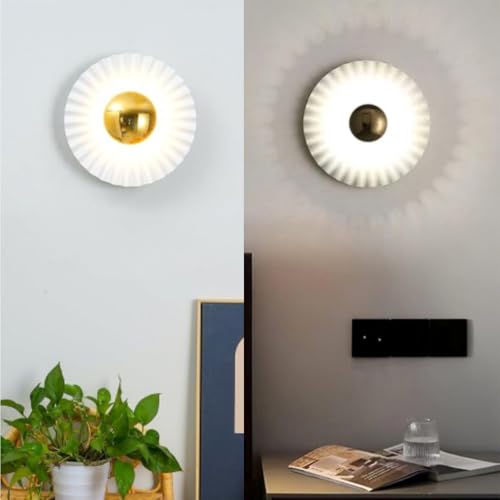 Image of Luxury Sunburst Wall Light - White & Gold Metal Finish | 3-in-1 LED Decorative Wall Sconce | Modern Light Fixture for Living Room, Bedroom & Hallway Decor, Home & Office