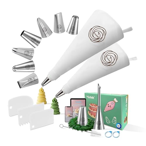 Spritspåse med tyllset, spritstyllar av rostfritt stål, 2 spritspåsar, återanvändbar bomull & 3 tårtskrapa, tårttillbehör för kök, bakning, 18 delar, M