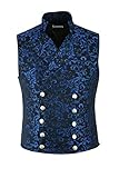 Men's Brocade Double-Breasted Vest Waistcoat Gothic Aristocrat Steampunk Victorian (Medium, Blue Brocade)