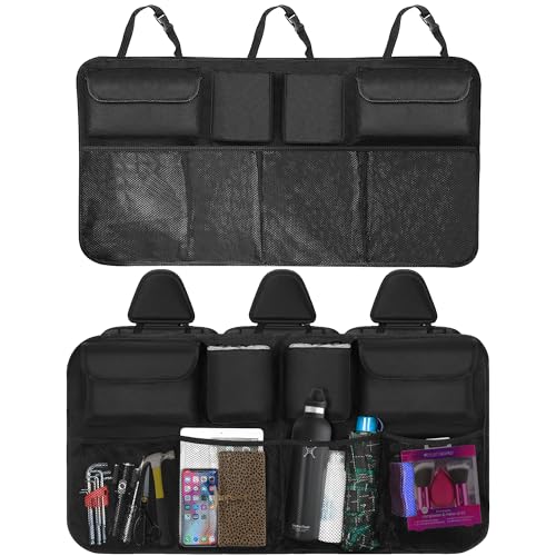 Beentop Organizador Maletero Coche Ajustable con Velcro y Hebillas | Organizador con 8 Bolsillos de Diferentes Tamaños Negro | Organizador Plegable con Malla.