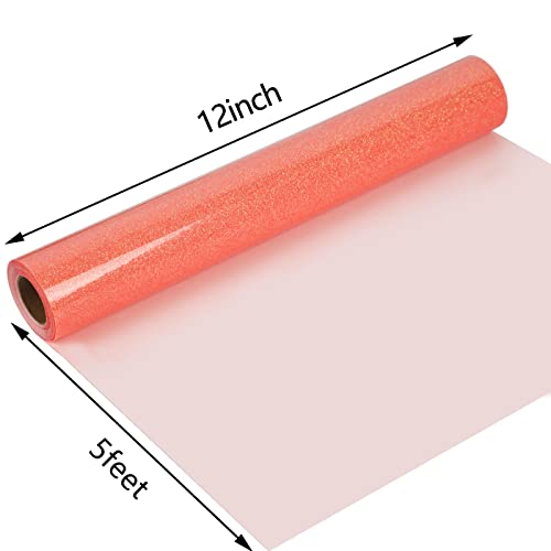 Image of guangyintong Heat Transfer Vinyl Glow Glitter Orange Red HTV Rolls, 12 inch x 5ft Iron on Vinyl for T Shirts, Glitter HTV Vinyl for All Cutter Machine Easy to Cut & Weed for Heat Vinyl Design