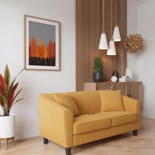 Image of Avion Natalia 2 Seater Sofa Set for Living Room Yellow | Modern 2 Person Sofas Furniture | Fabric Sofa Set 2 Seater Couch for Guests Room Festival Gifts